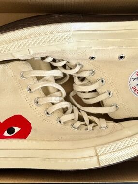 Comme des Garcons Play x Converse High Top Sneakers in Cream with Red Heart